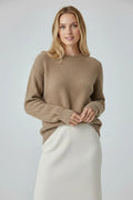 Dame Elegant Genser med Rund Hals og Lange Ermer