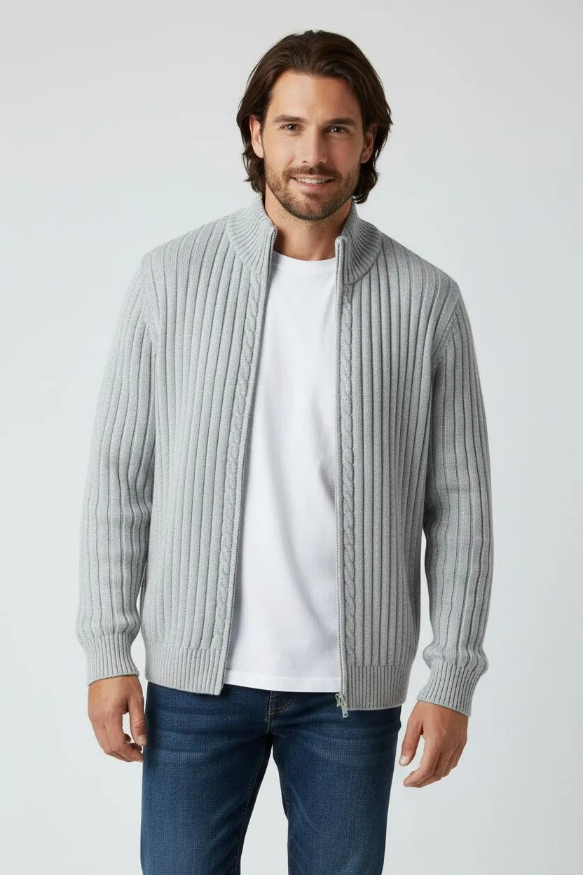 Herre Moderne Cardigan med Glidelåslukking og Ribbestrikket Design